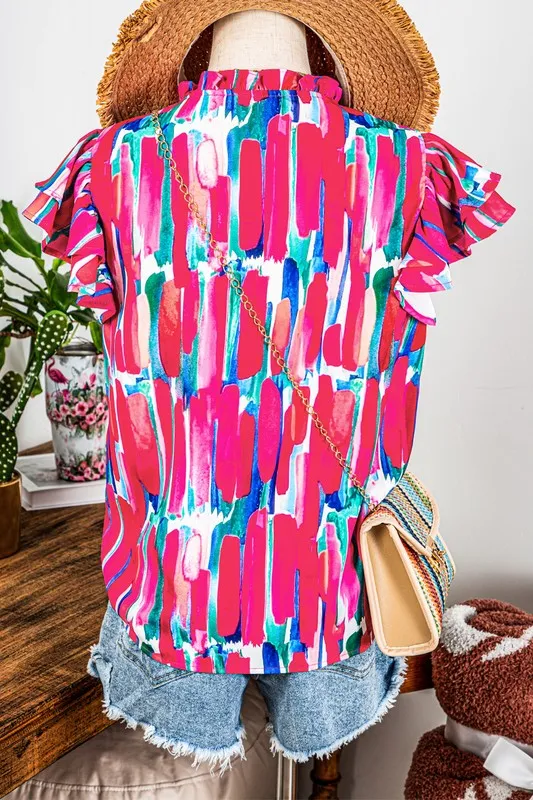 Abstract Brush Ruffled Sleeve