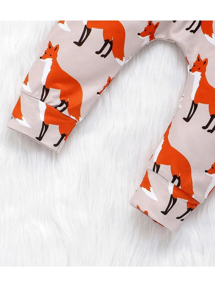 Baby 3-Piece Outfits Goat & Fox Printed Bodysuit Pants Hat