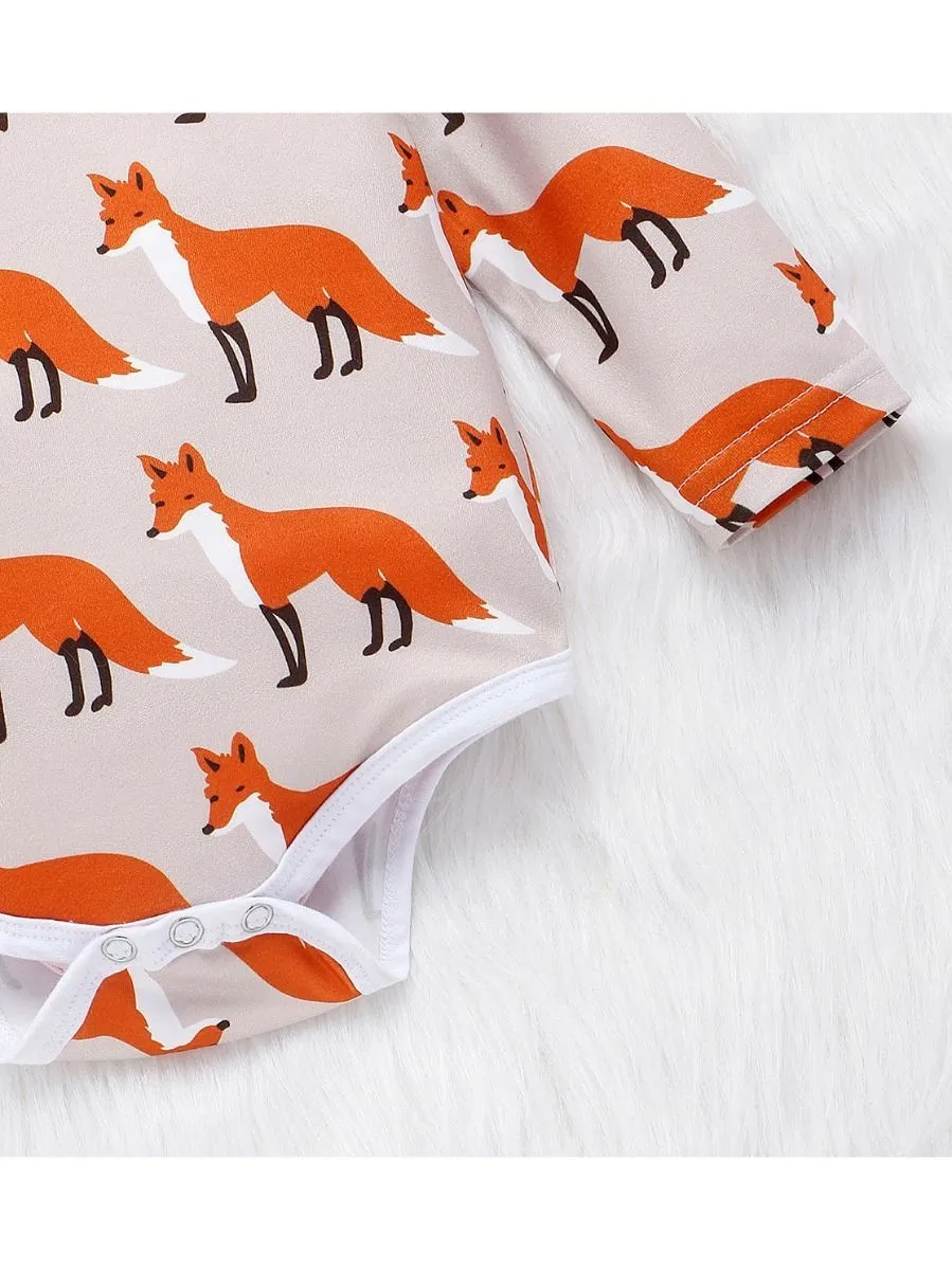 Baby 3-Piece Outfits Goat & Fox Printed Bodysuit Pants Hat
