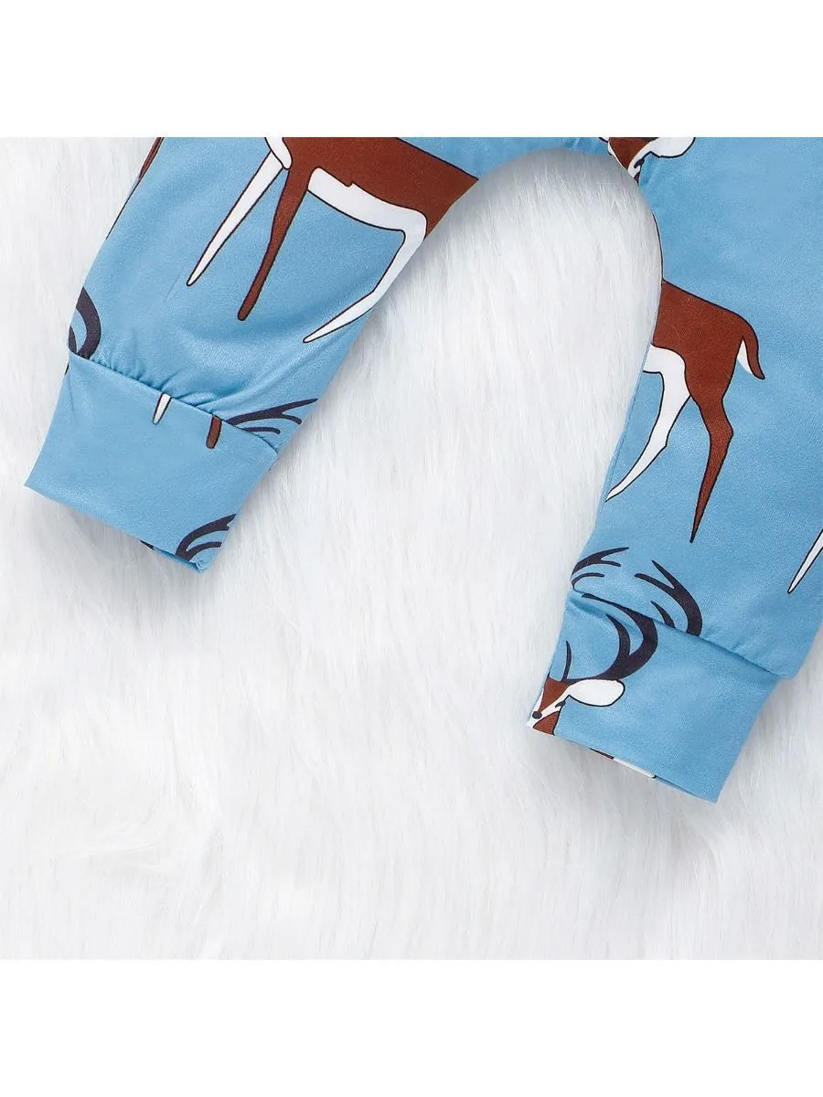 Baby 3-Piece Outfits Goat & Fox Printed Bodysuit Pants Hat