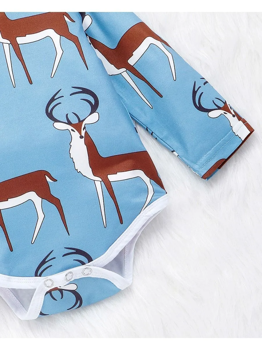 Baby 3-Piece Outfits Goat & Fox Printed Bodysuit Pants Hat