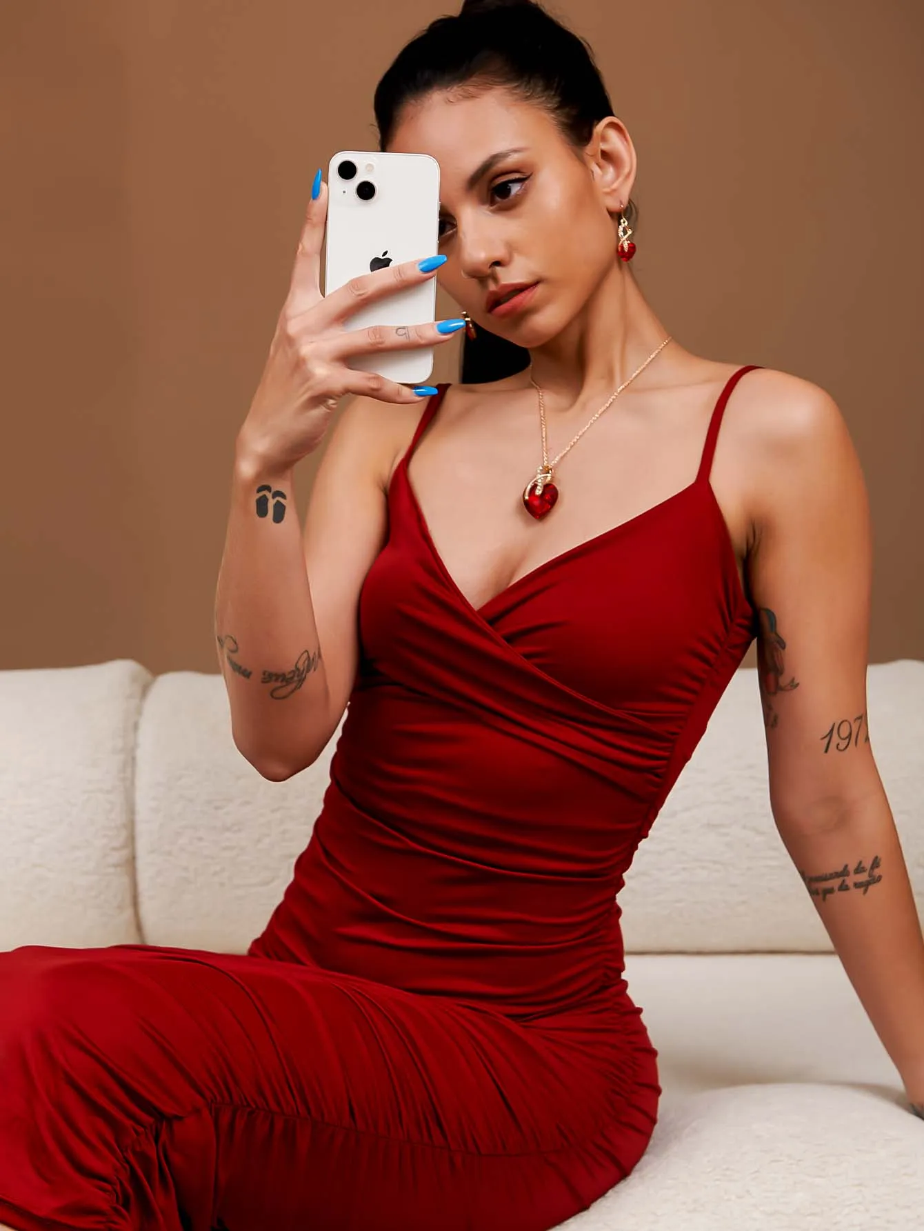 Backless Ruched Cami Bodycon Dress
