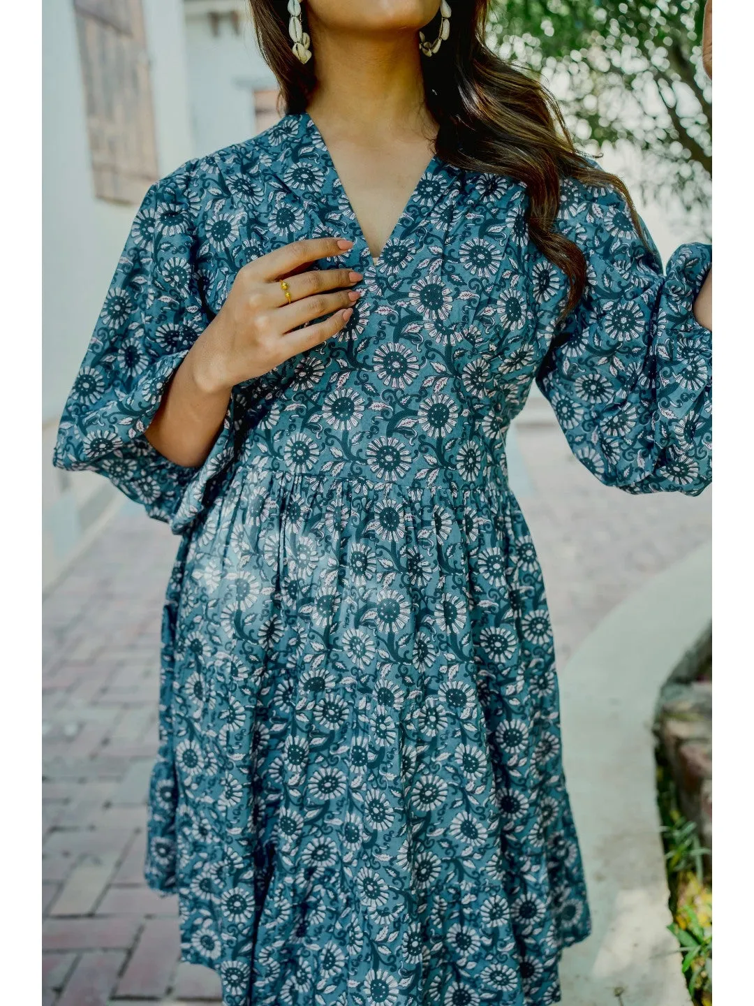 Bishop Sleeve Light indigo Pure Cotton Dress