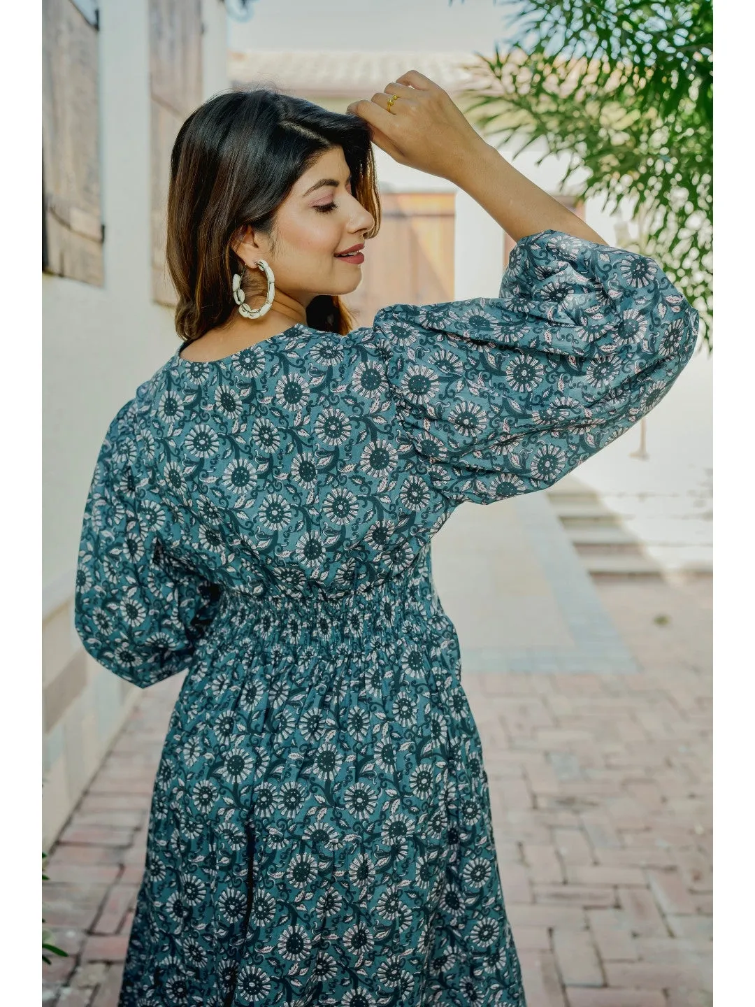Bishop Sleeve Light indigo Pure Cotton Dress