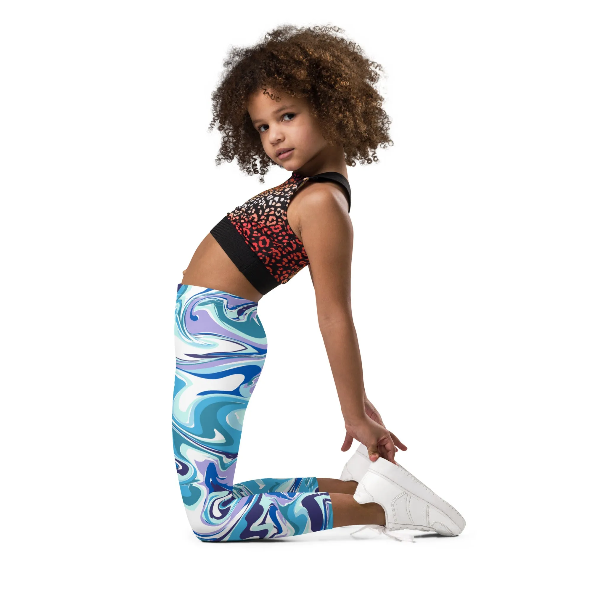 Blue Abstract Kid's Leggings, Abstract Cute Premium Bestselling Kid's Leggings- Made in USA/EU