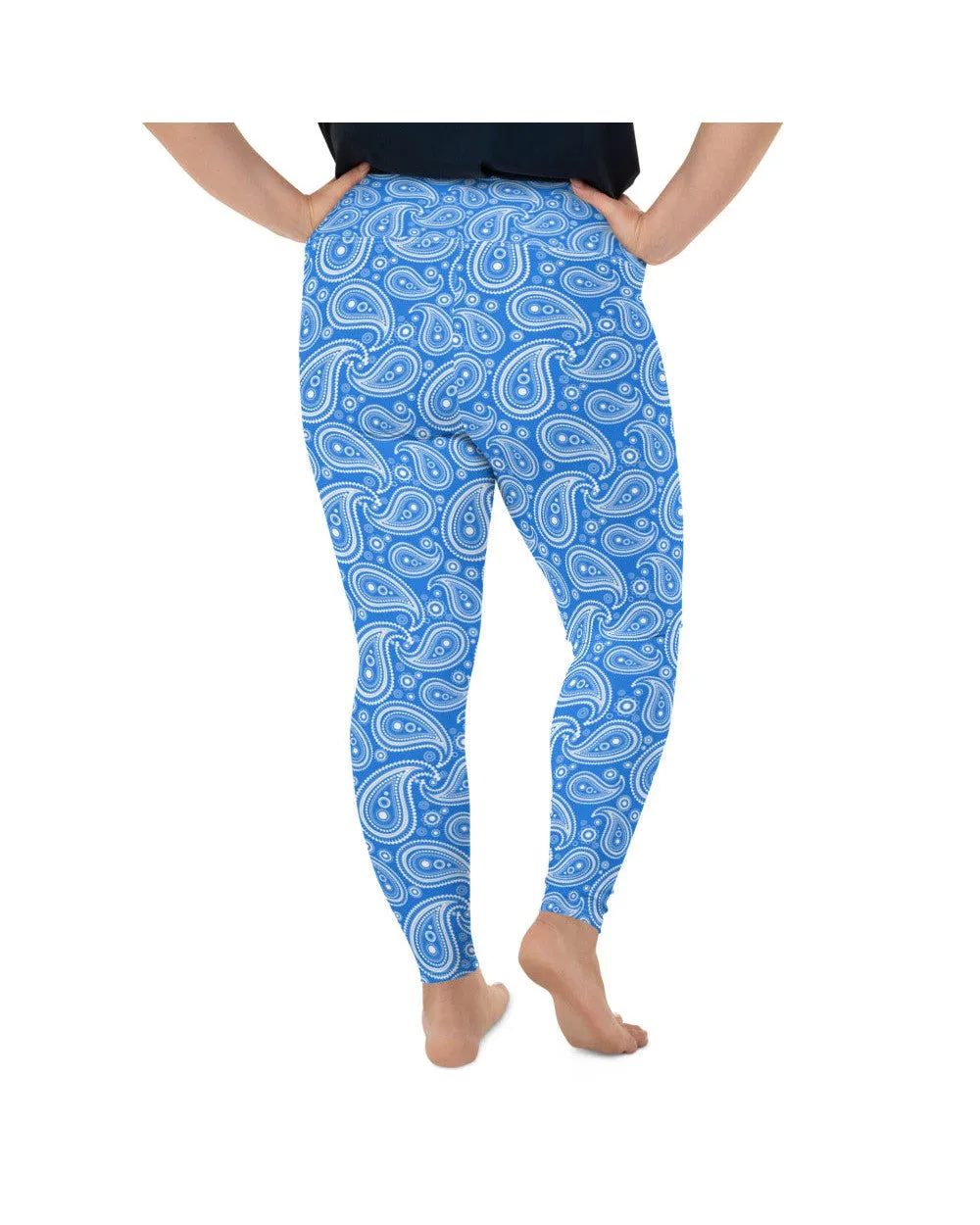 Blue & White Paisley Plus Size Leggings