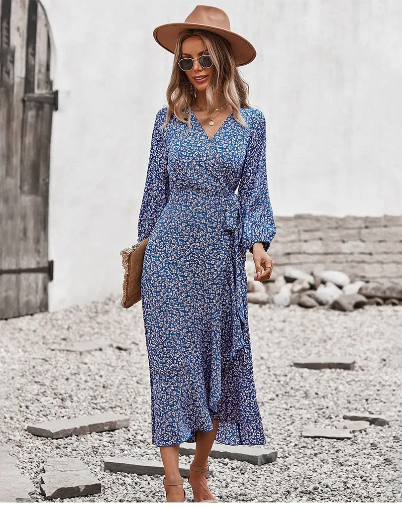 Boho Midi Dress, Autumn Dress, Claire in Blue