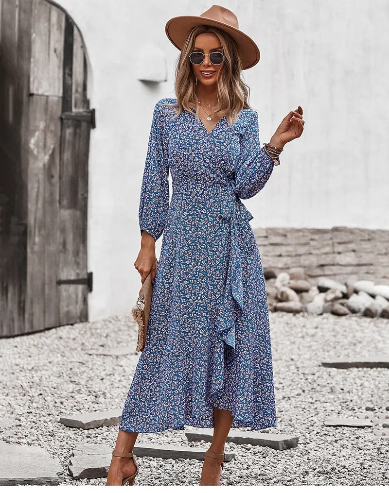 Boho Midi Dress, Autumn Dress, Claire in Blue