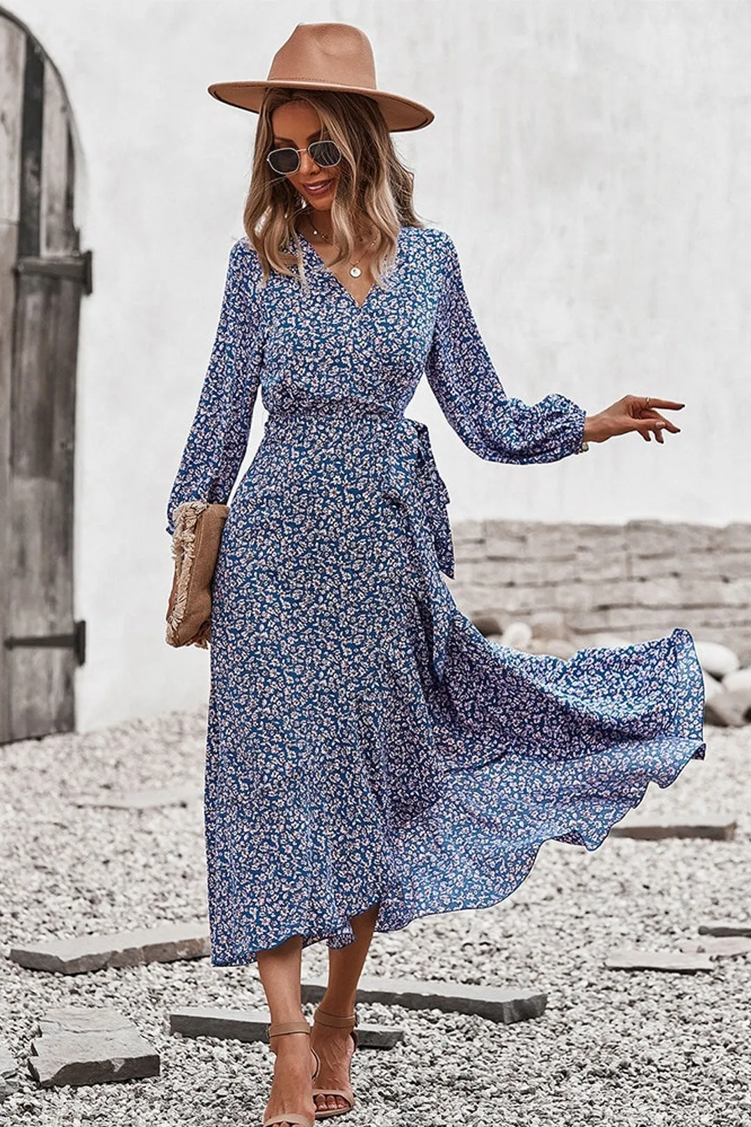 Boho Midi Dress, Autumn Dress, Claire in Blue
