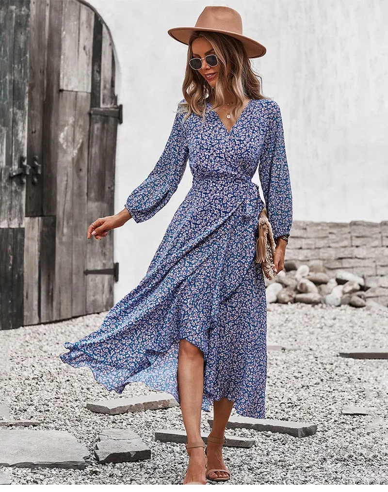Boho Midi Dress, Autumn Dress, Claire in Blue