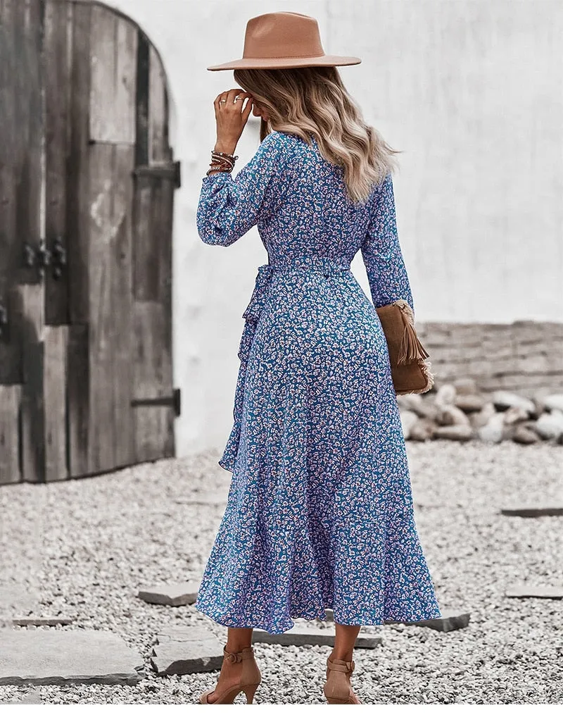 Boho Midi Dress, Autumn Dress, Claire in Blue