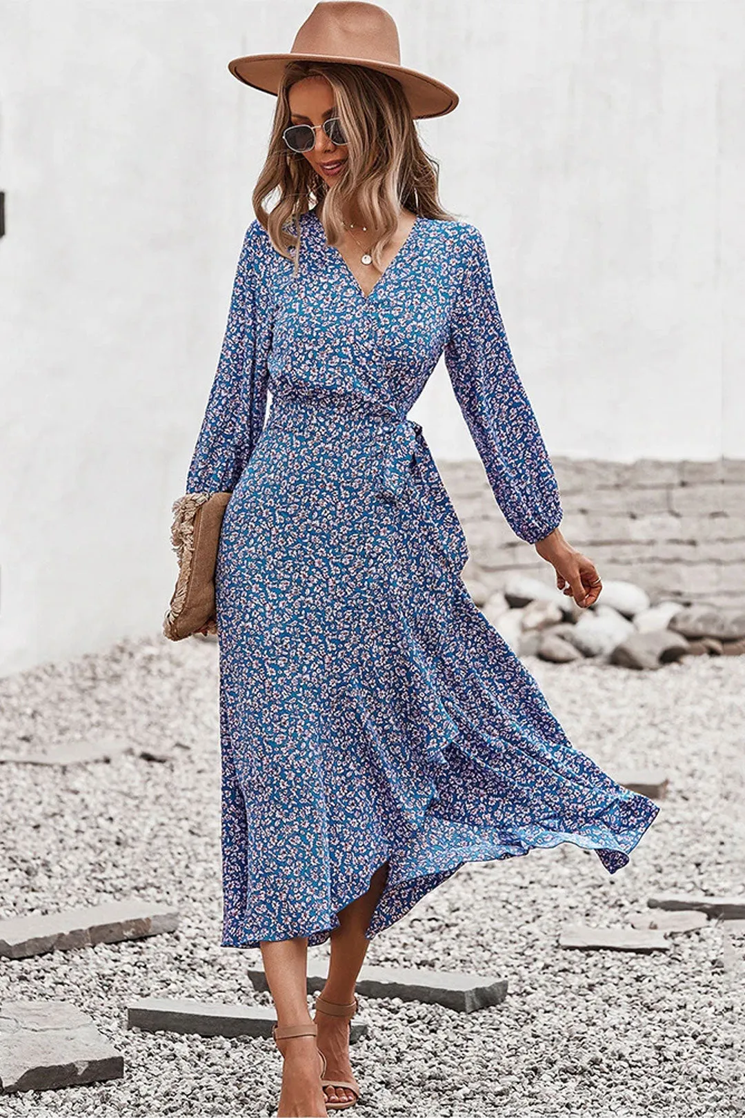 Boho Midi Dress, Autumn Dress, Claire in Blue