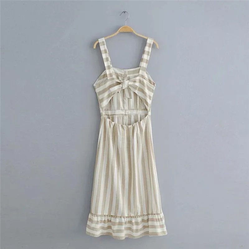 Boho Midi Dress, Strappy , Pink Vintage Pleated Polka Dot