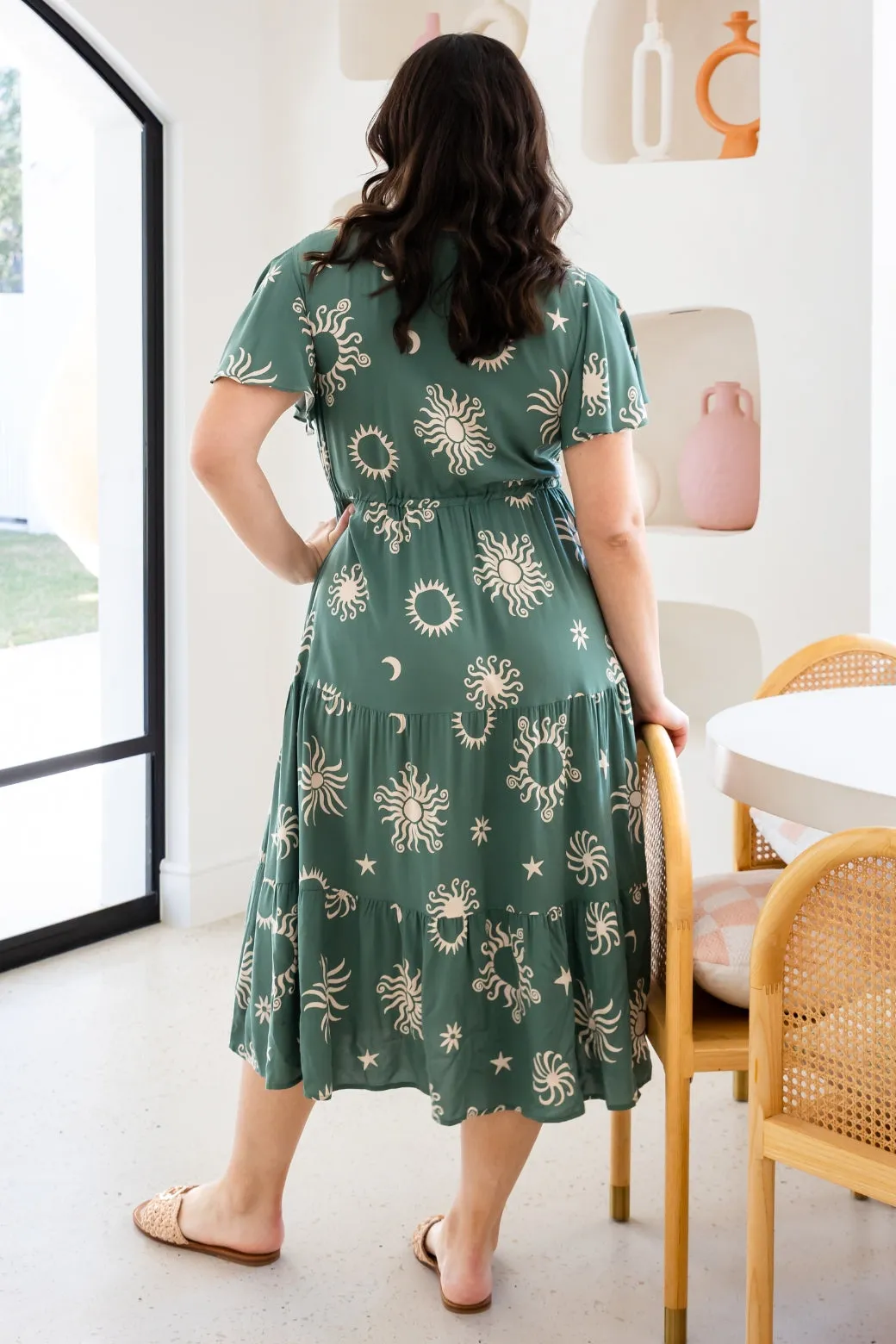 Bonnie Midi Dress Nova Print Khaki