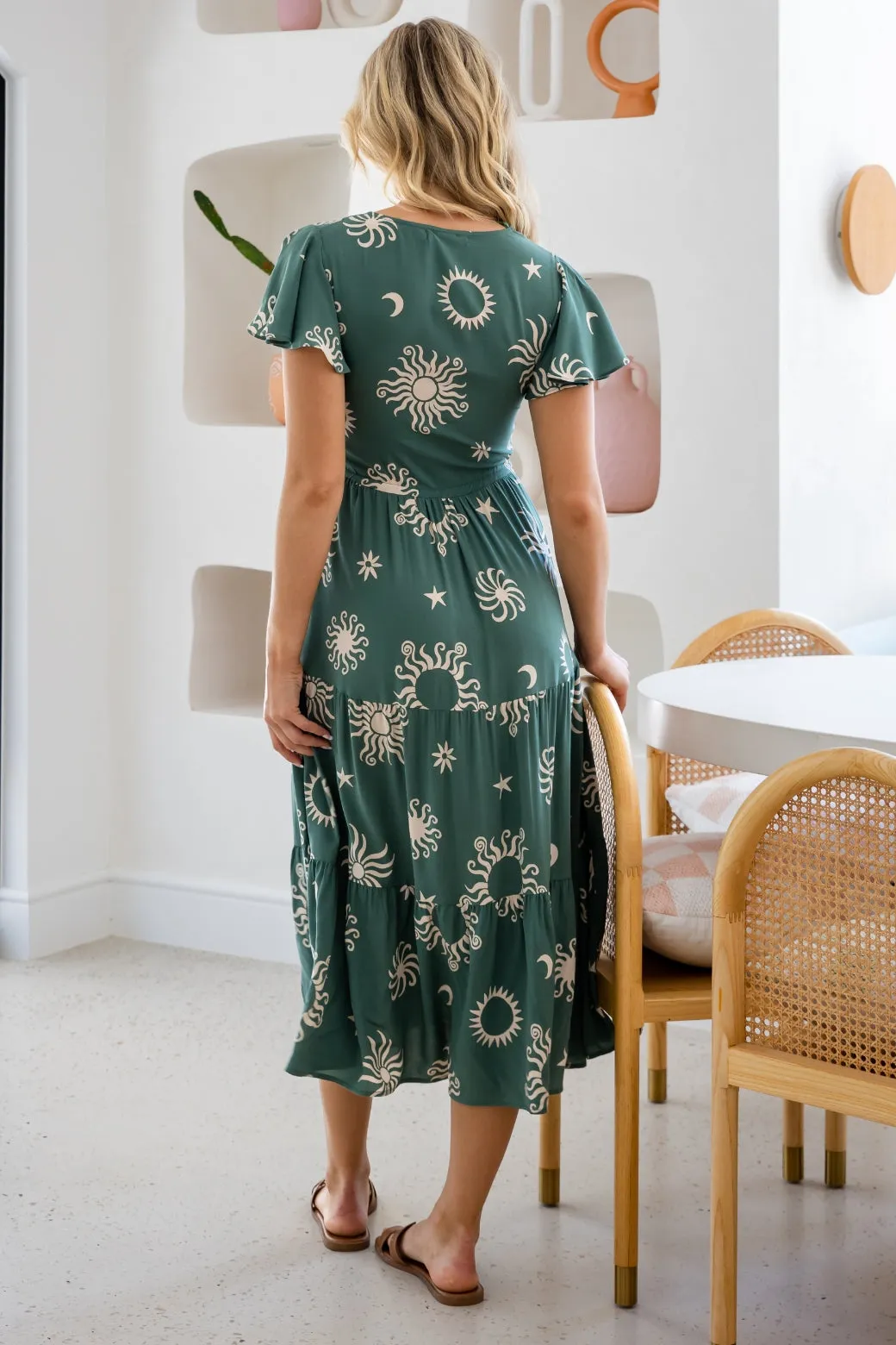 Bonnie Midi Dress Nova Print Khaki