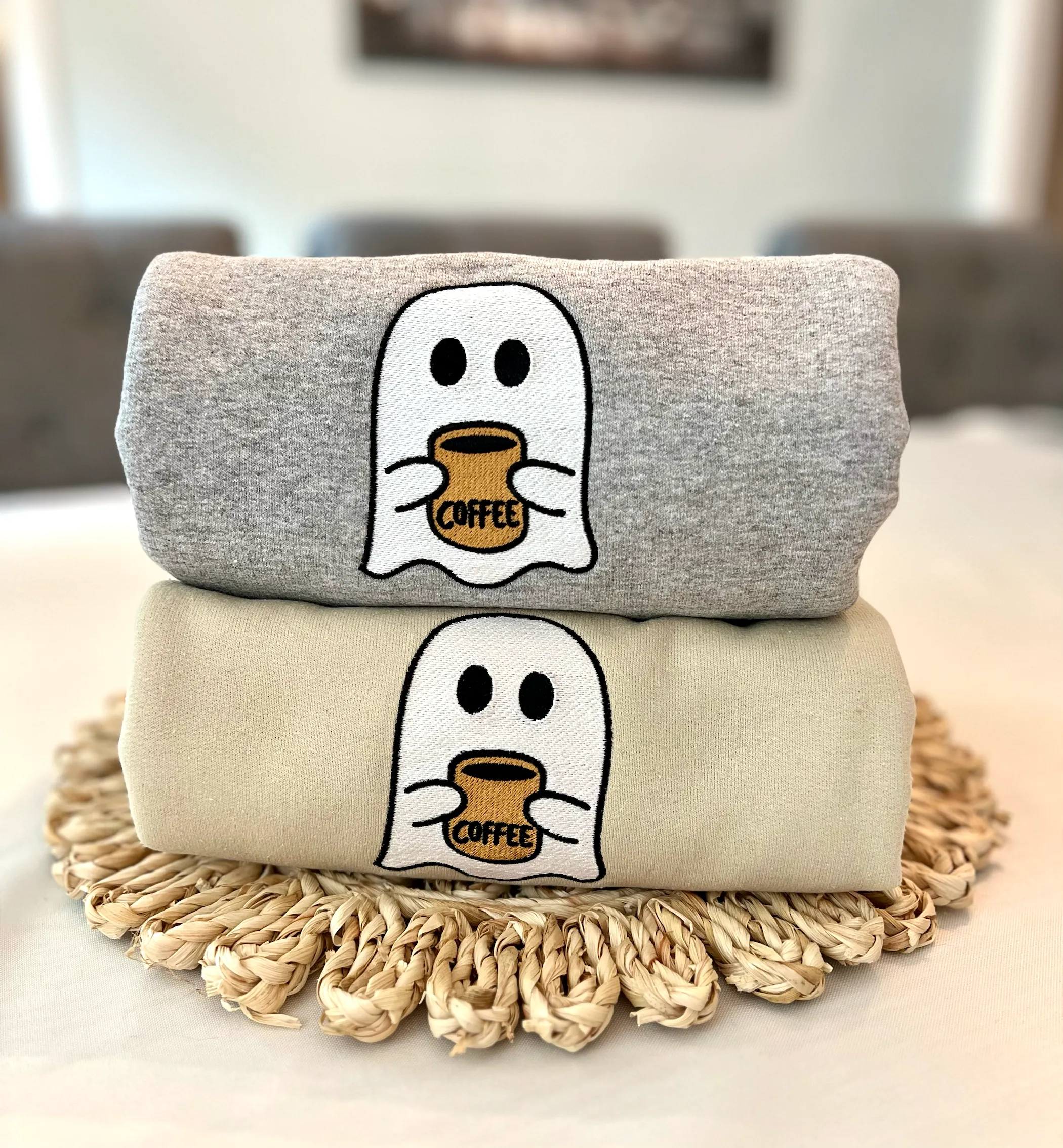Cute Ghost with Coffee Halloween Sweatshirt