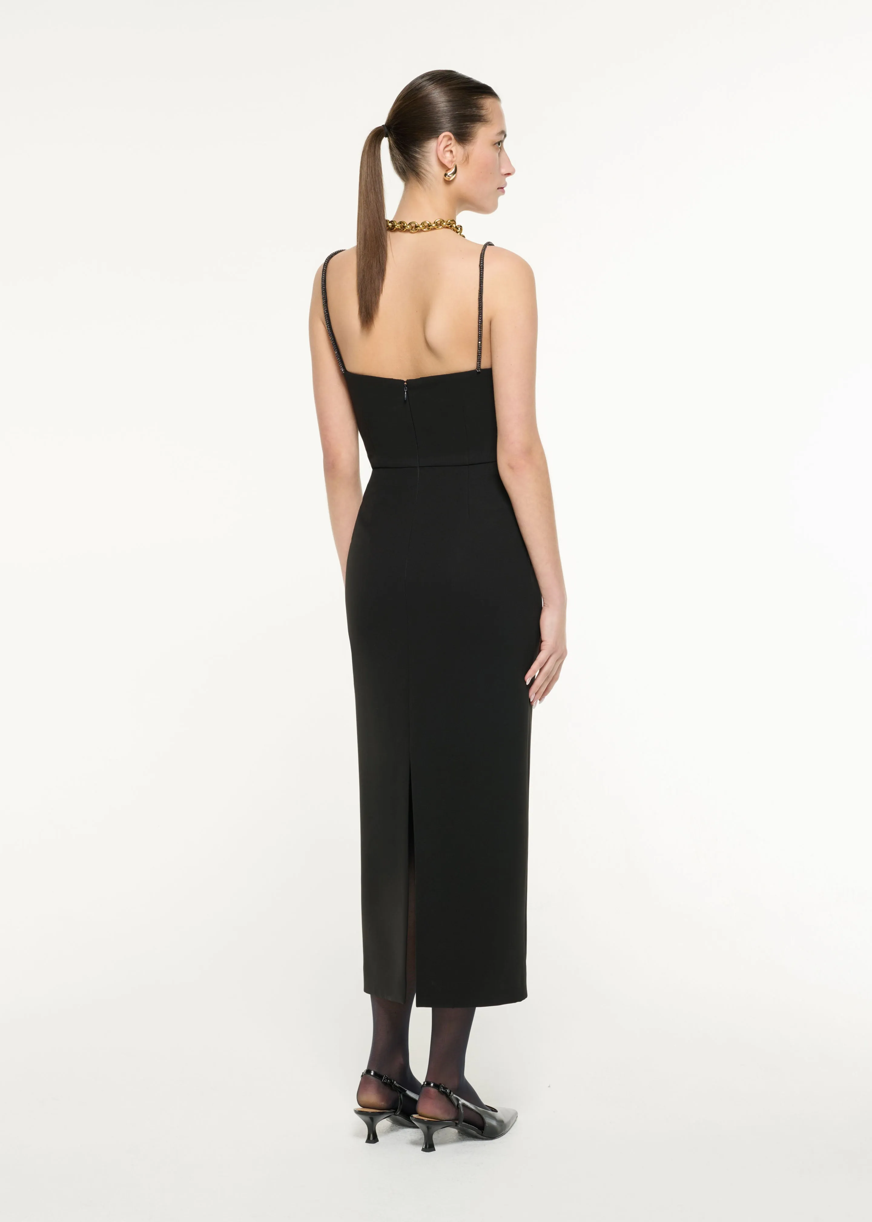 Diamante Strap Crepe Midi Dress