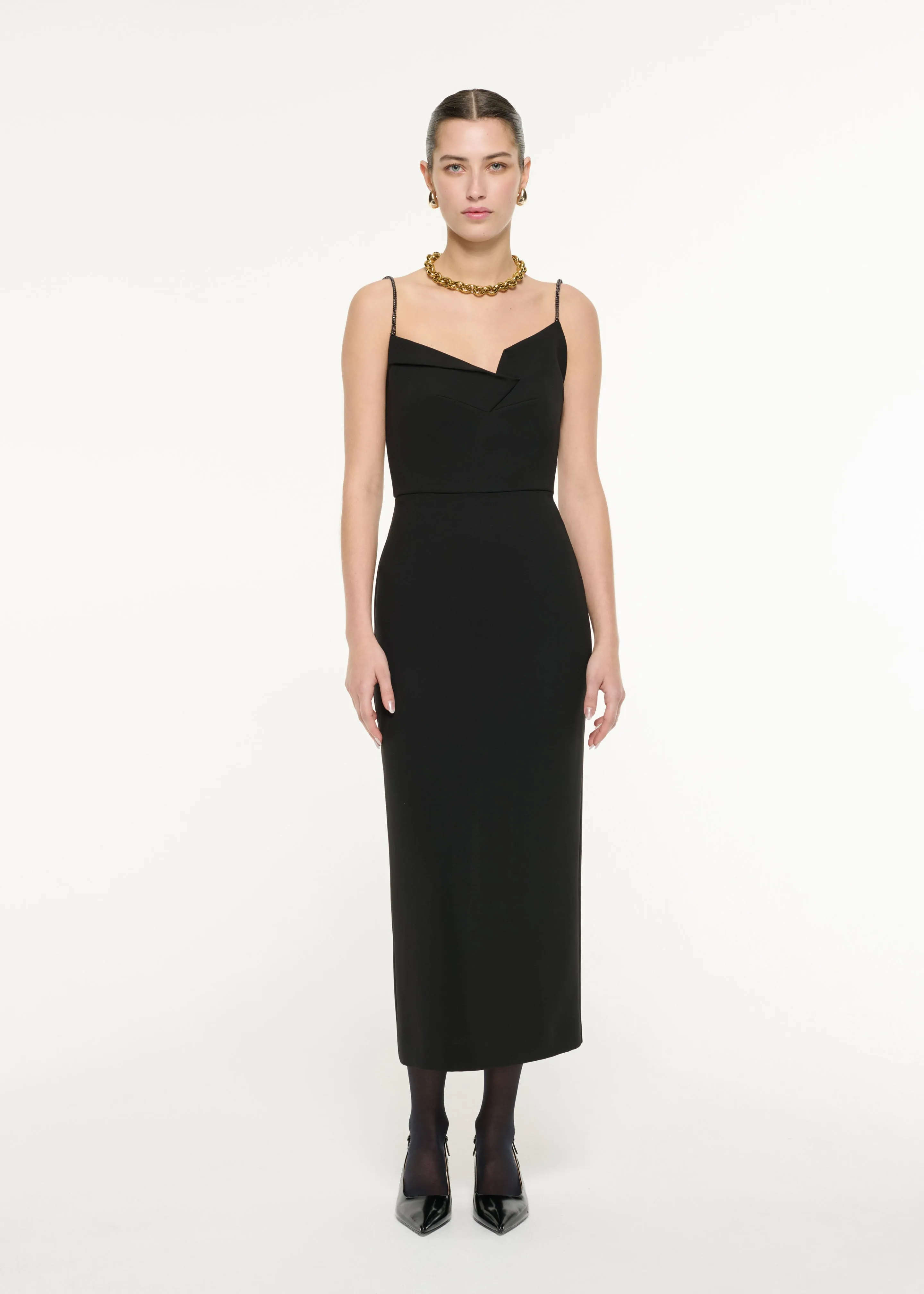 Diamante Strap Crepe Midi Dress
