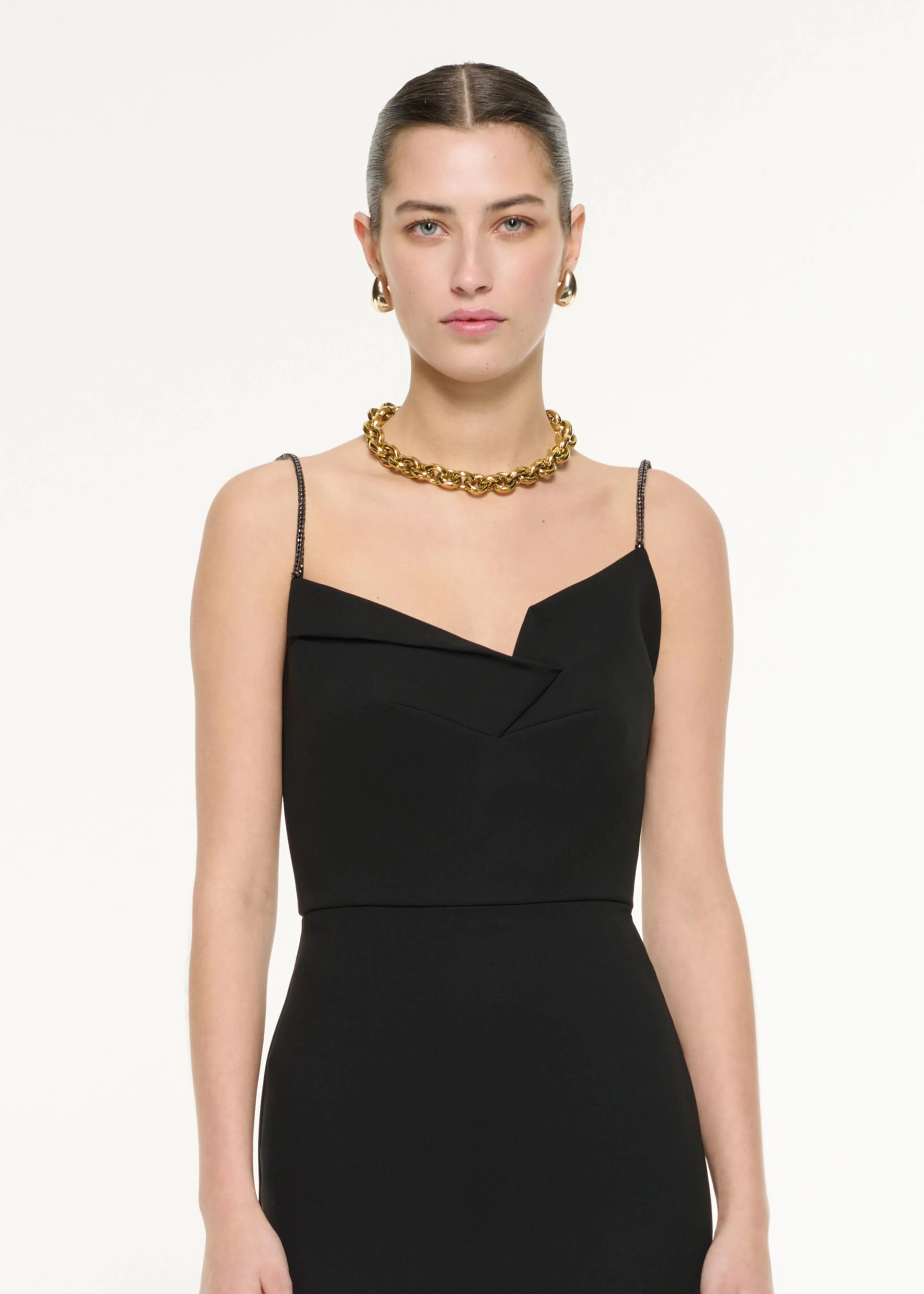 Diamante Strap Crepe Midi Dress