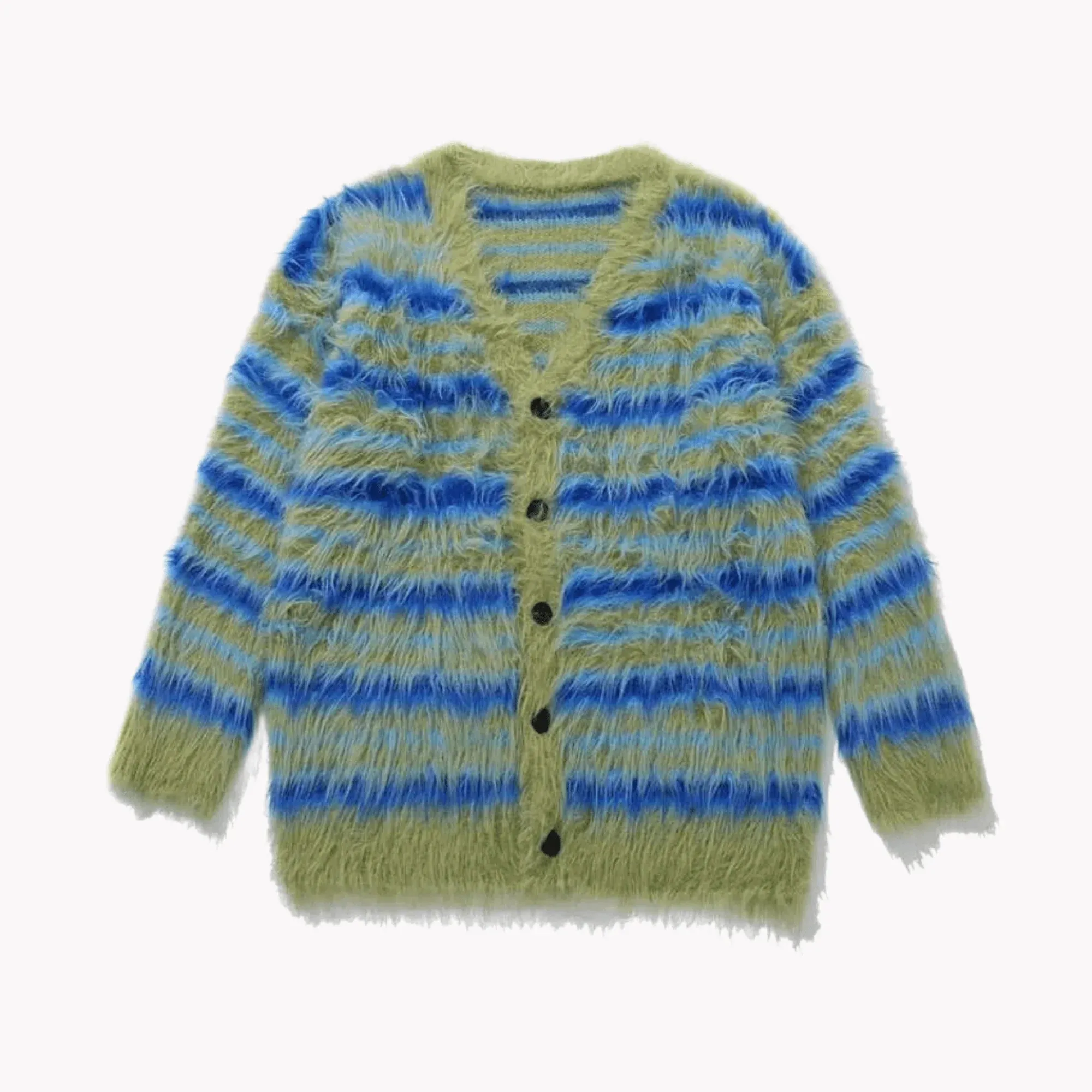 Fuzzy Striped Knit Cardigan