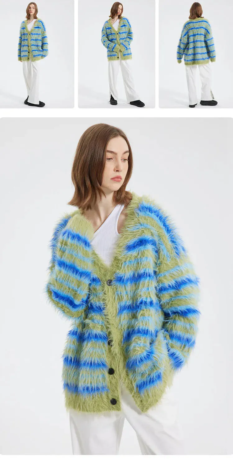 Fuzzy Striped Knit Cardigan