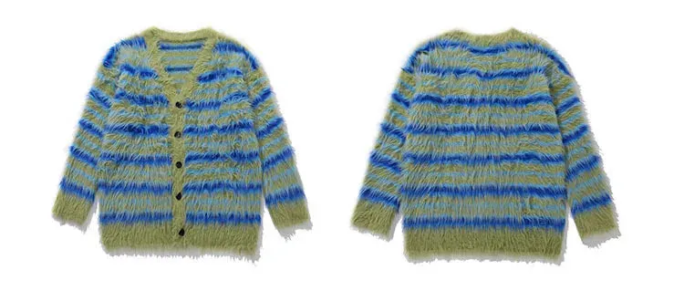 Fuzzy Striped Knit Cardigan