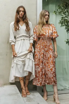 Jaslyn Floral Midi Dress in Camel - FINAL SALE