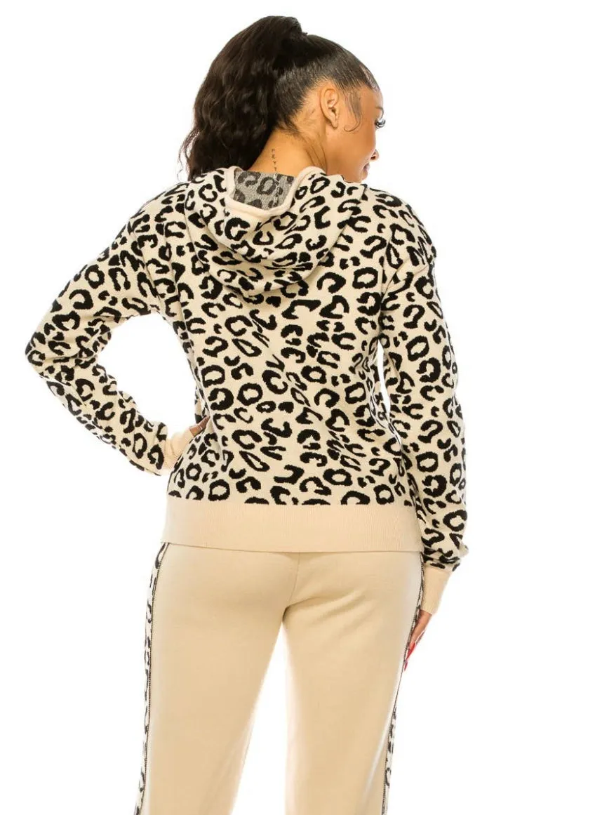 Knitted Leopard Hoodie Set
