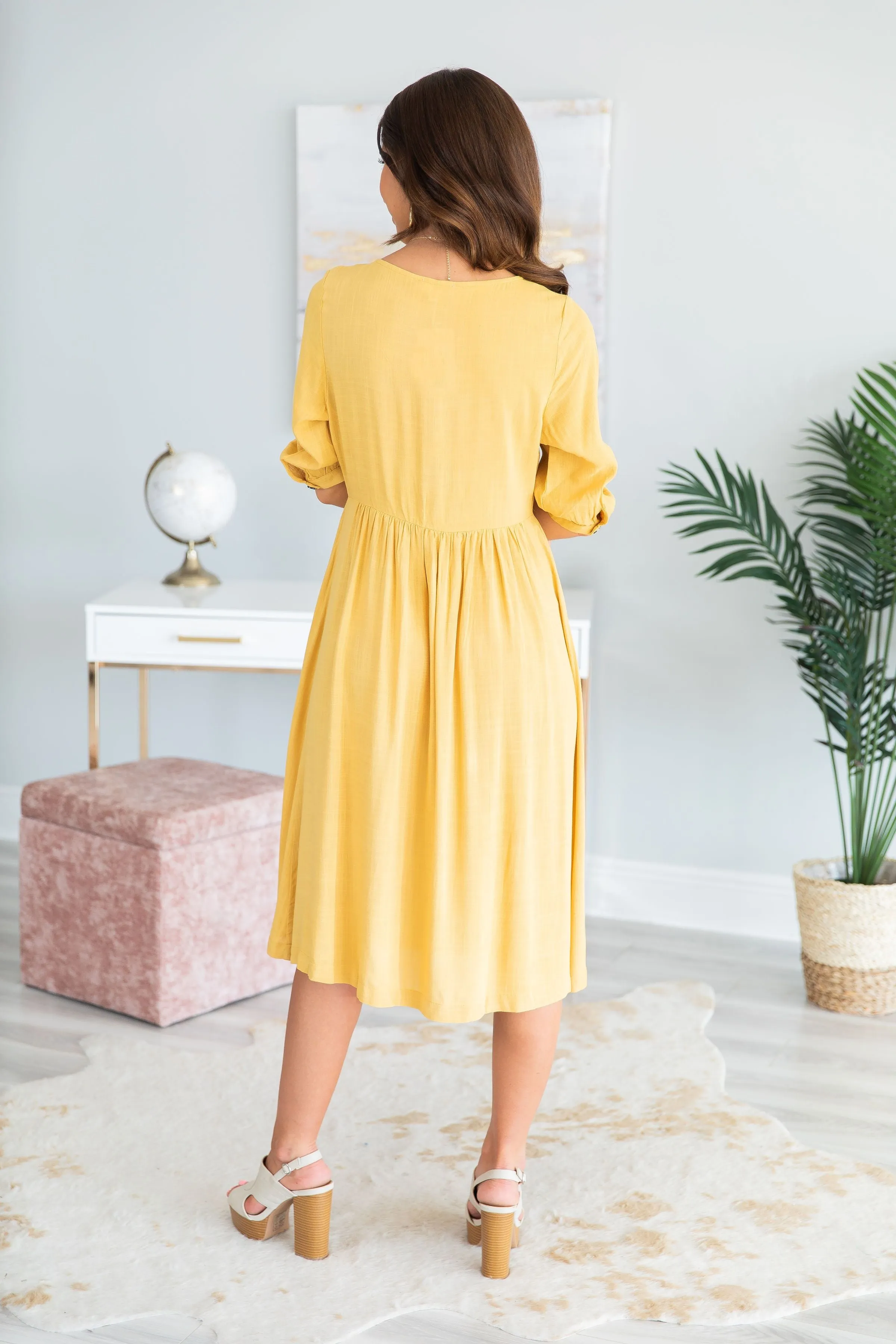 Looking Out For You Mustard Yellow Midi Dress