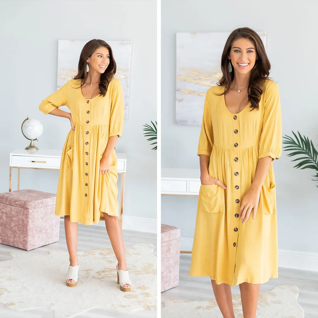 Looking Out For You Mustard Yellow Midi Dress