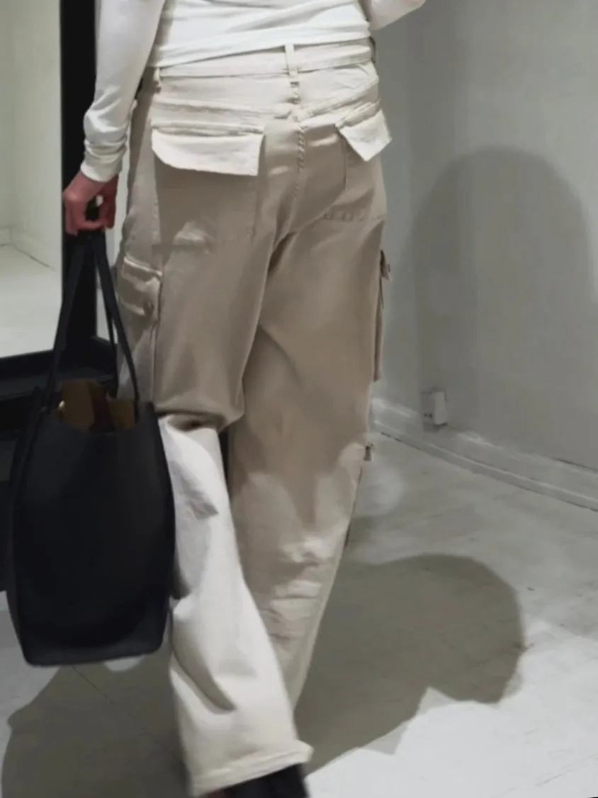 LOOSE STRAIGHT CARGO PANTS - OFF WHITE