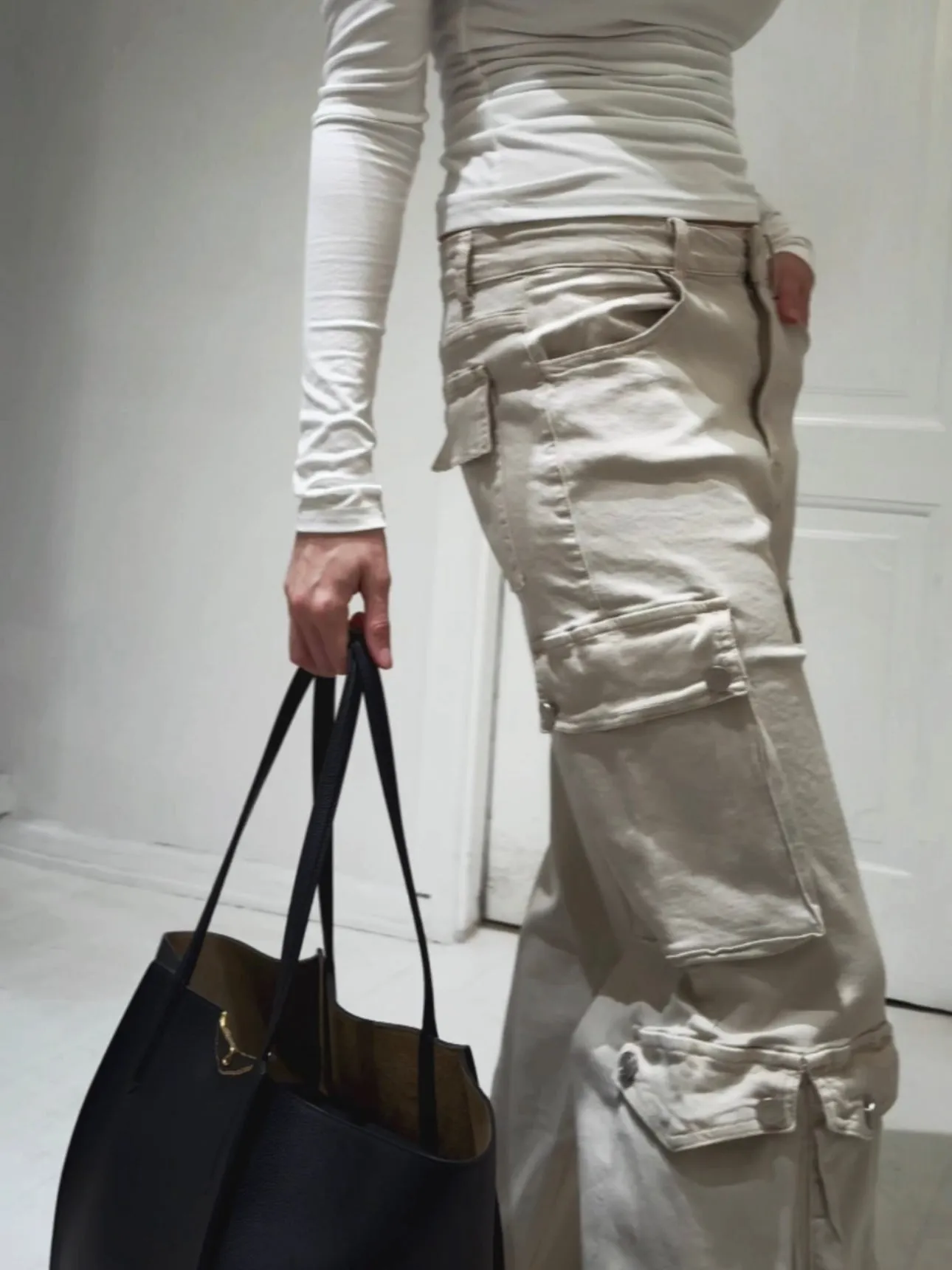 LOOSE STRAIGHT CARGO PANTS - OFF WHITE