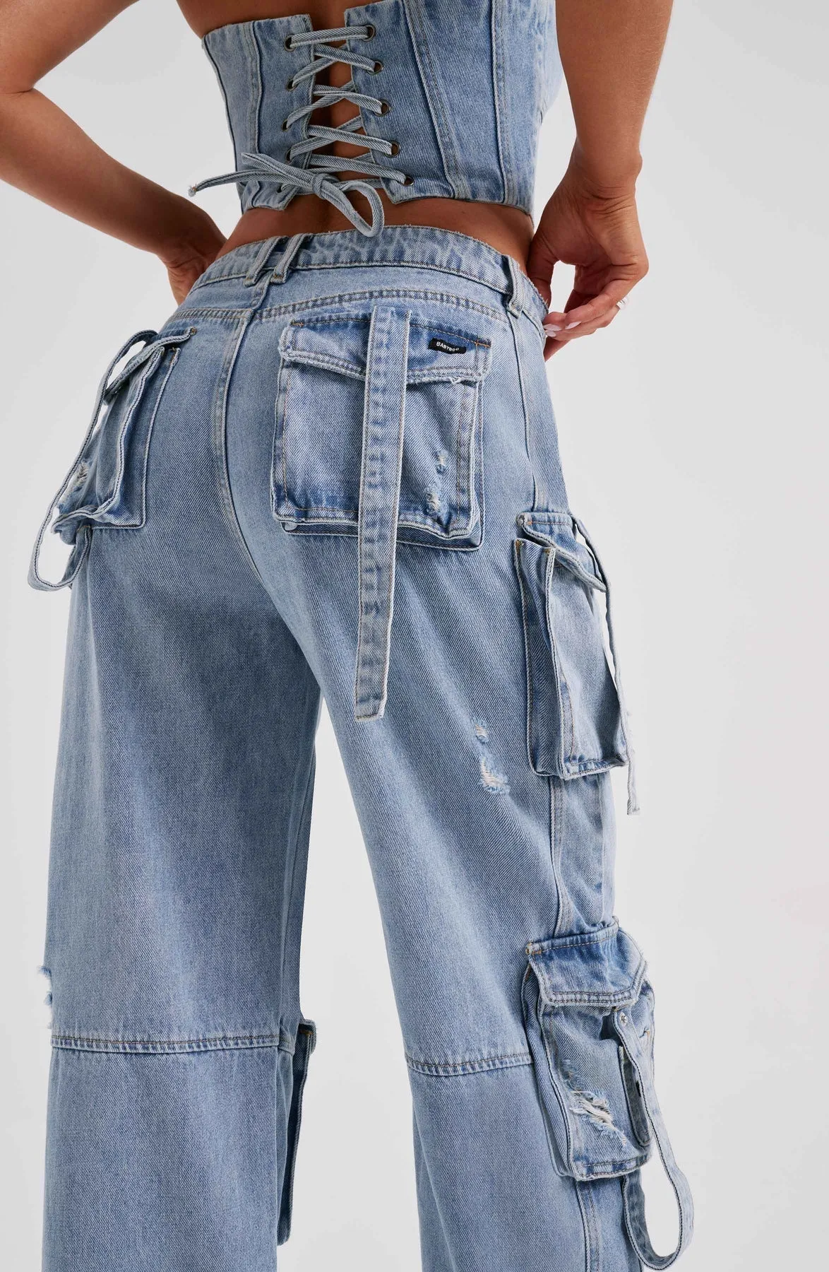 Mara - Denim Corset and Cargo Pants Set