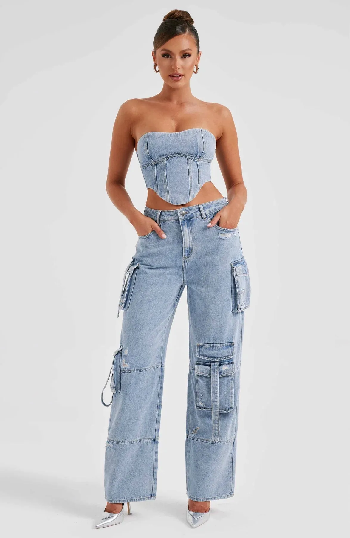 Mara - Denim Corset and Cargo Pants Set