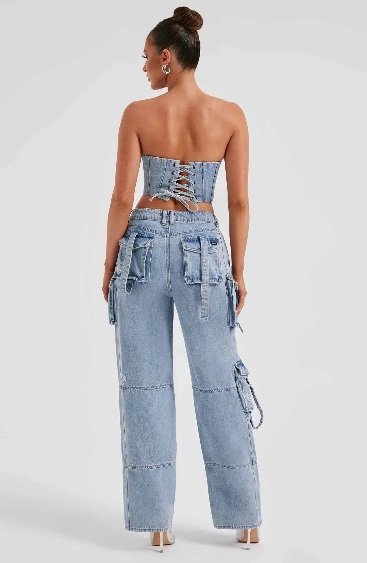 Mara - Denim Corset and Cargo Pants Set