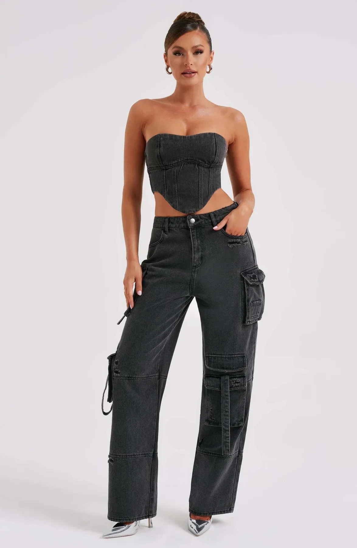 Mara - Denim Corset and Cargo Pants Set