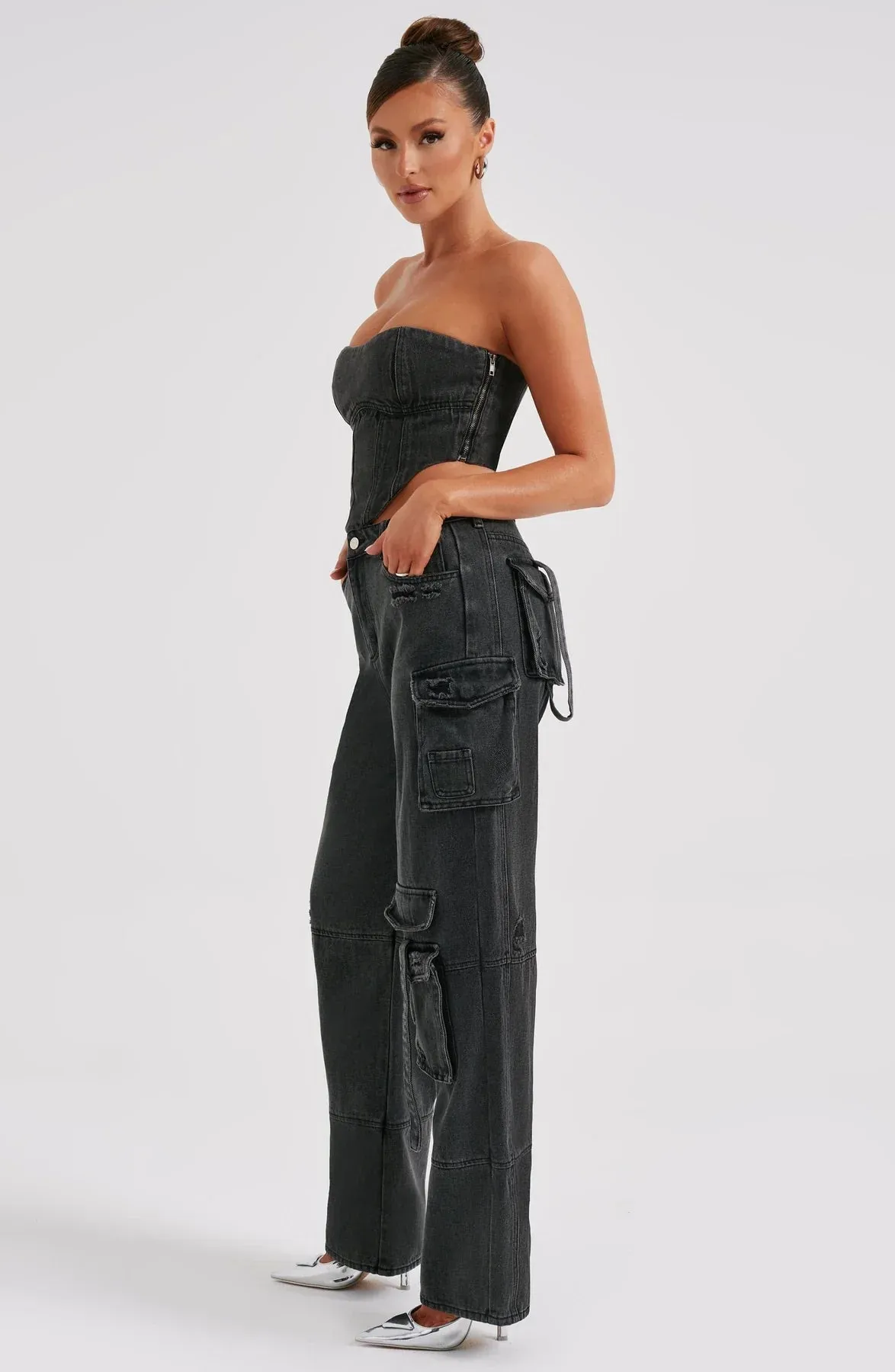 Mara - Denim Corset and Cargo Pants Set