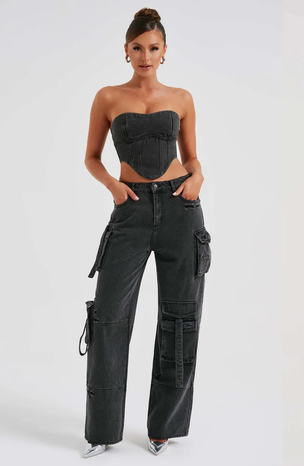 Mara - Denim Corset and Cargo Pants Set