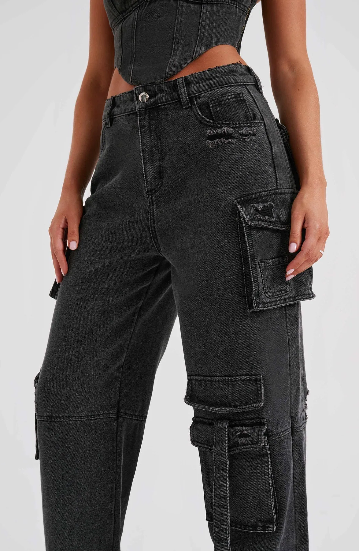 Mara - Denim Corset and Cargo Pants Set