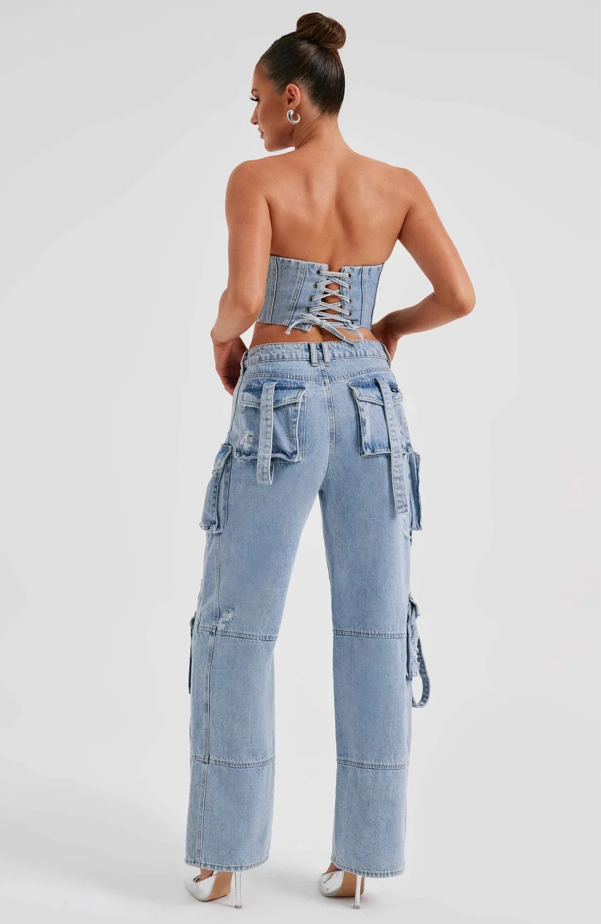 Mara - Denim Corset and Cargo Pants Set