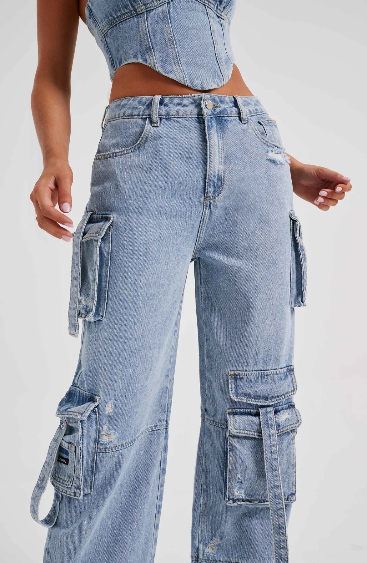 Mara - Denim Corset and Cargo Pants Set