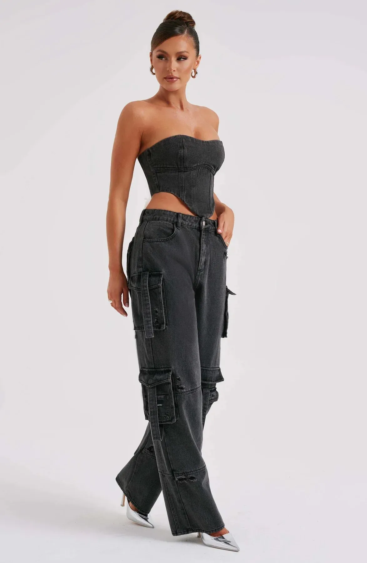 Mara - Denim Corset and Cargo Pants Set