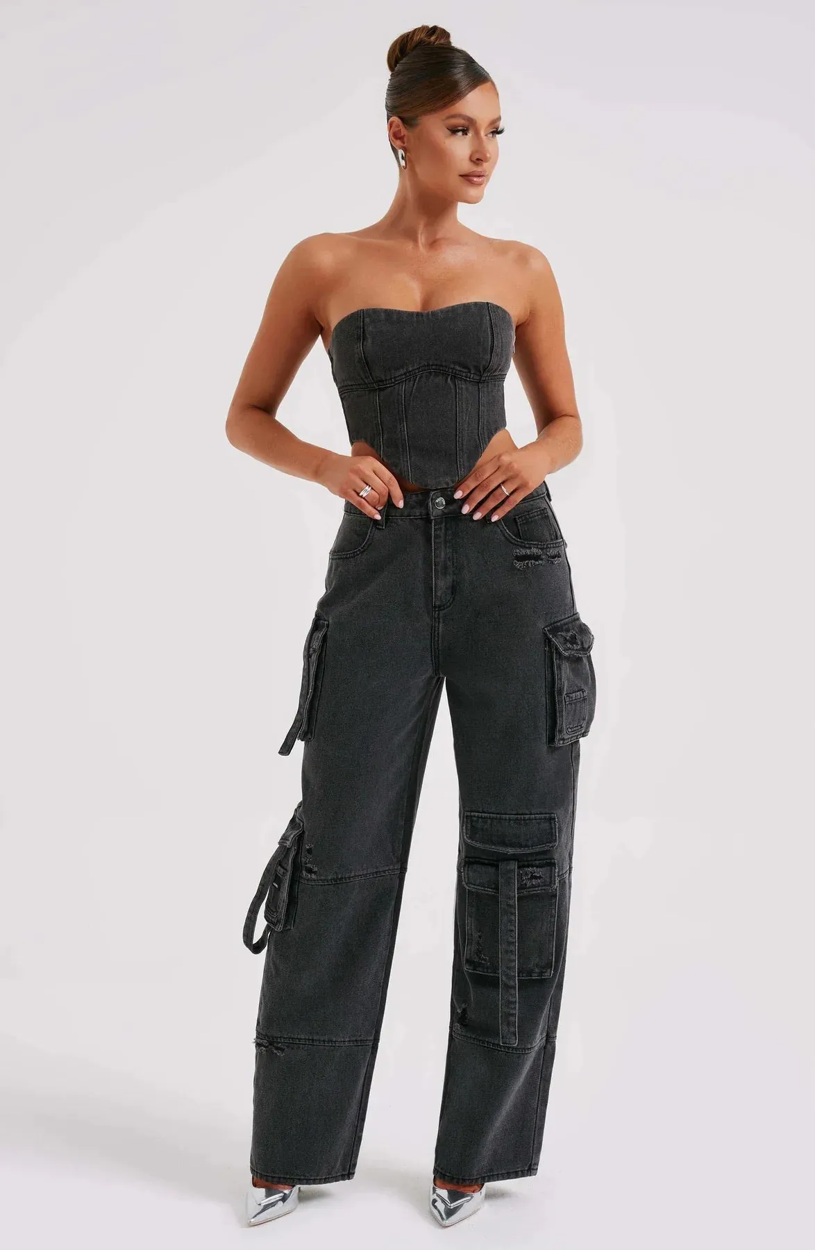 Mara - Denim Corset and Cargo Pants Set