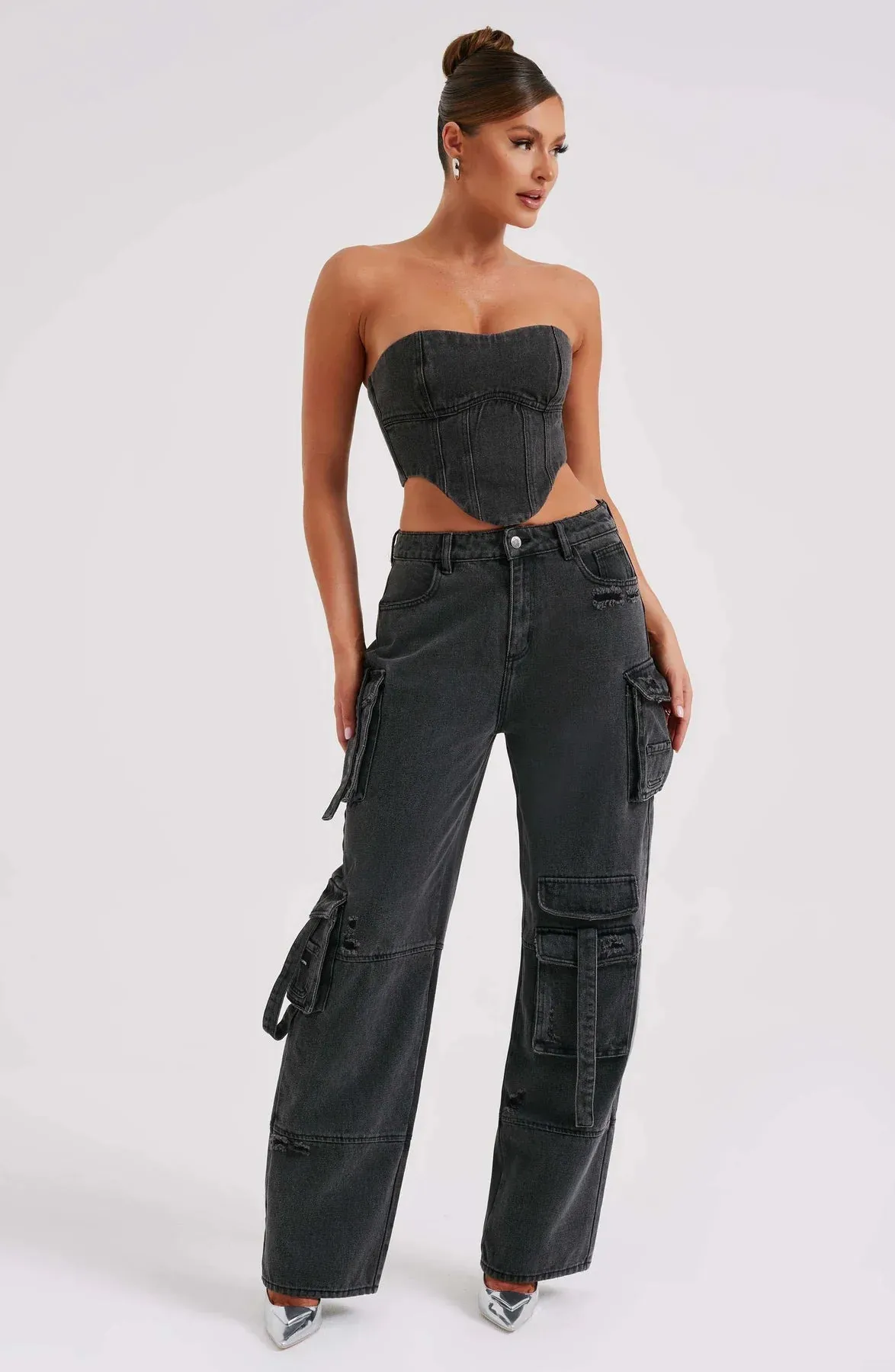 Mara - Denim Corset and Cargo Pants Set