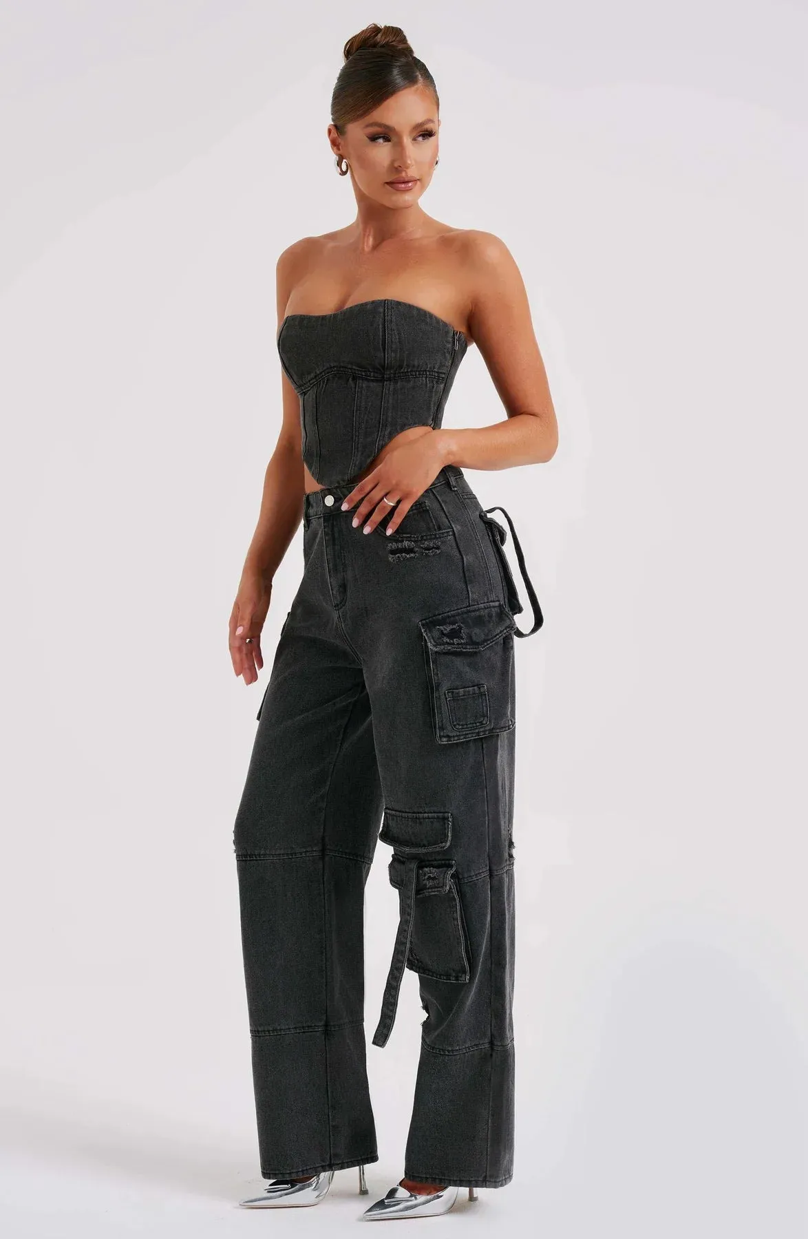 Mara - Denim Corset and Cargo Pants Set