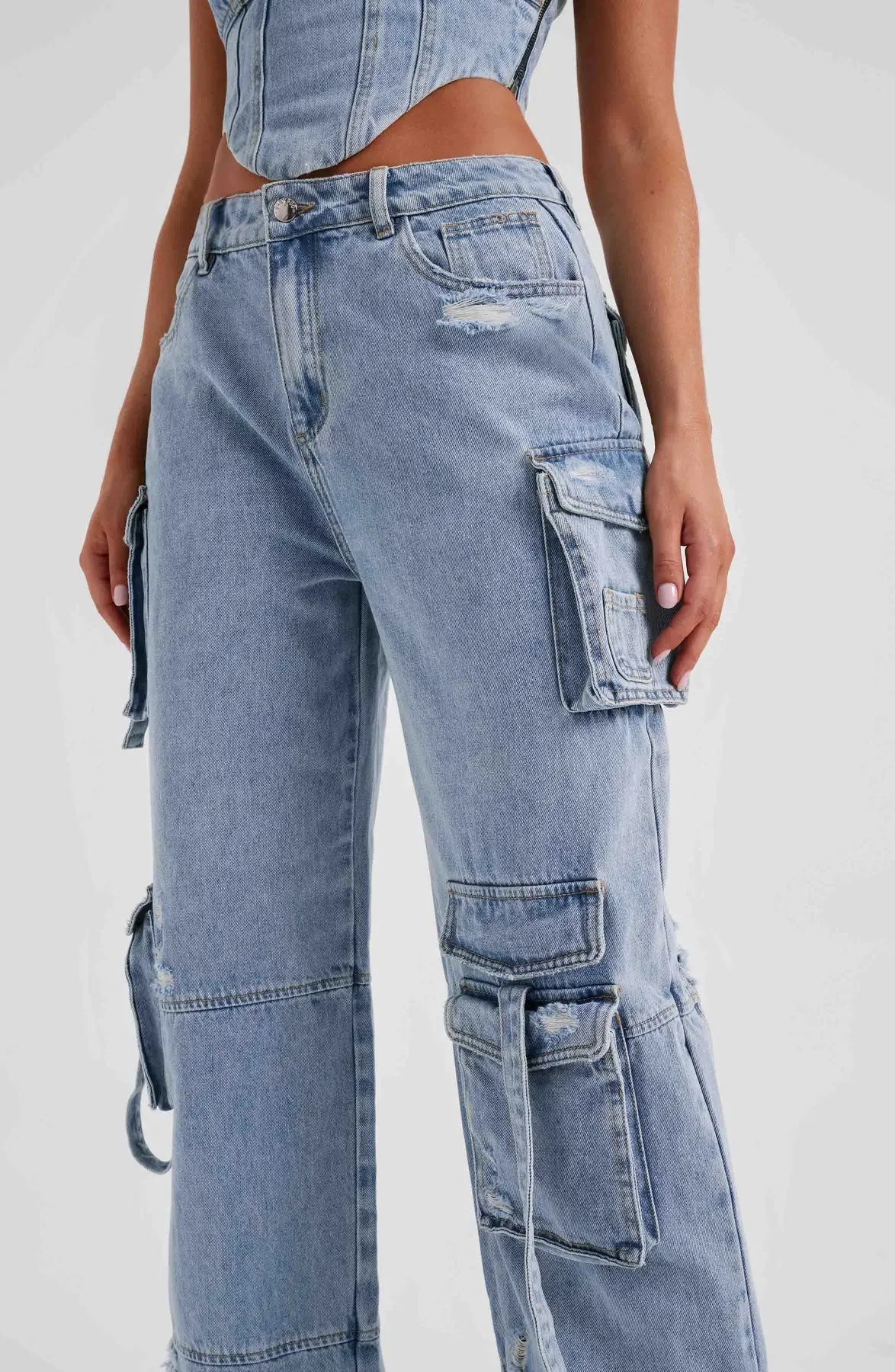 Mara - Denim Corset and Cargo Pants Set