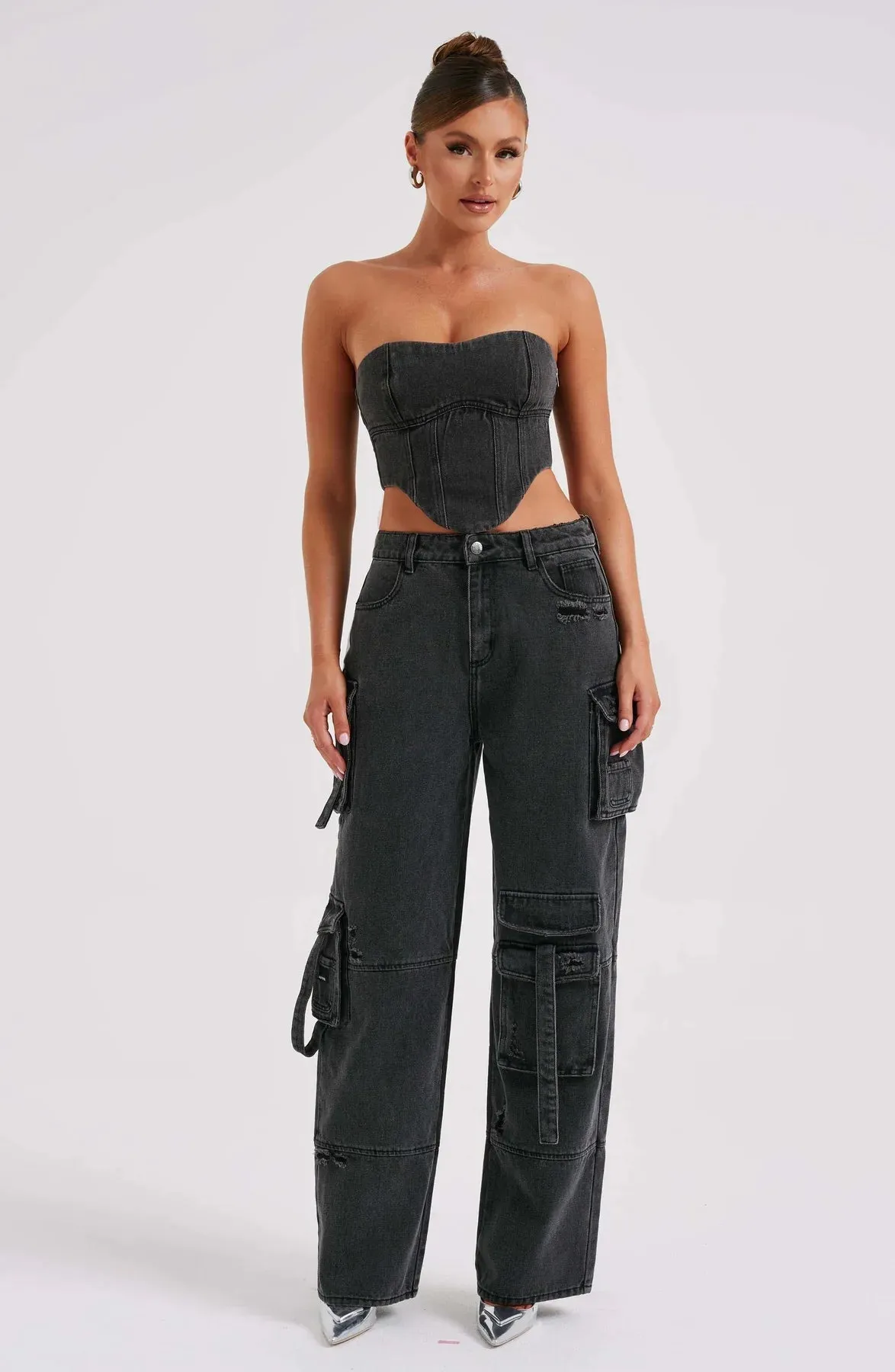 Mara - Denim Corset and Cargo Pants Set
