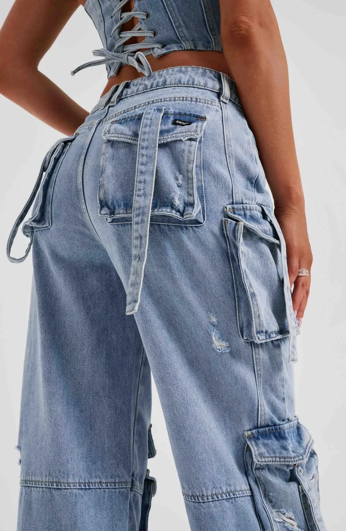 Mara - Denim Corset and Cargo Pants Set