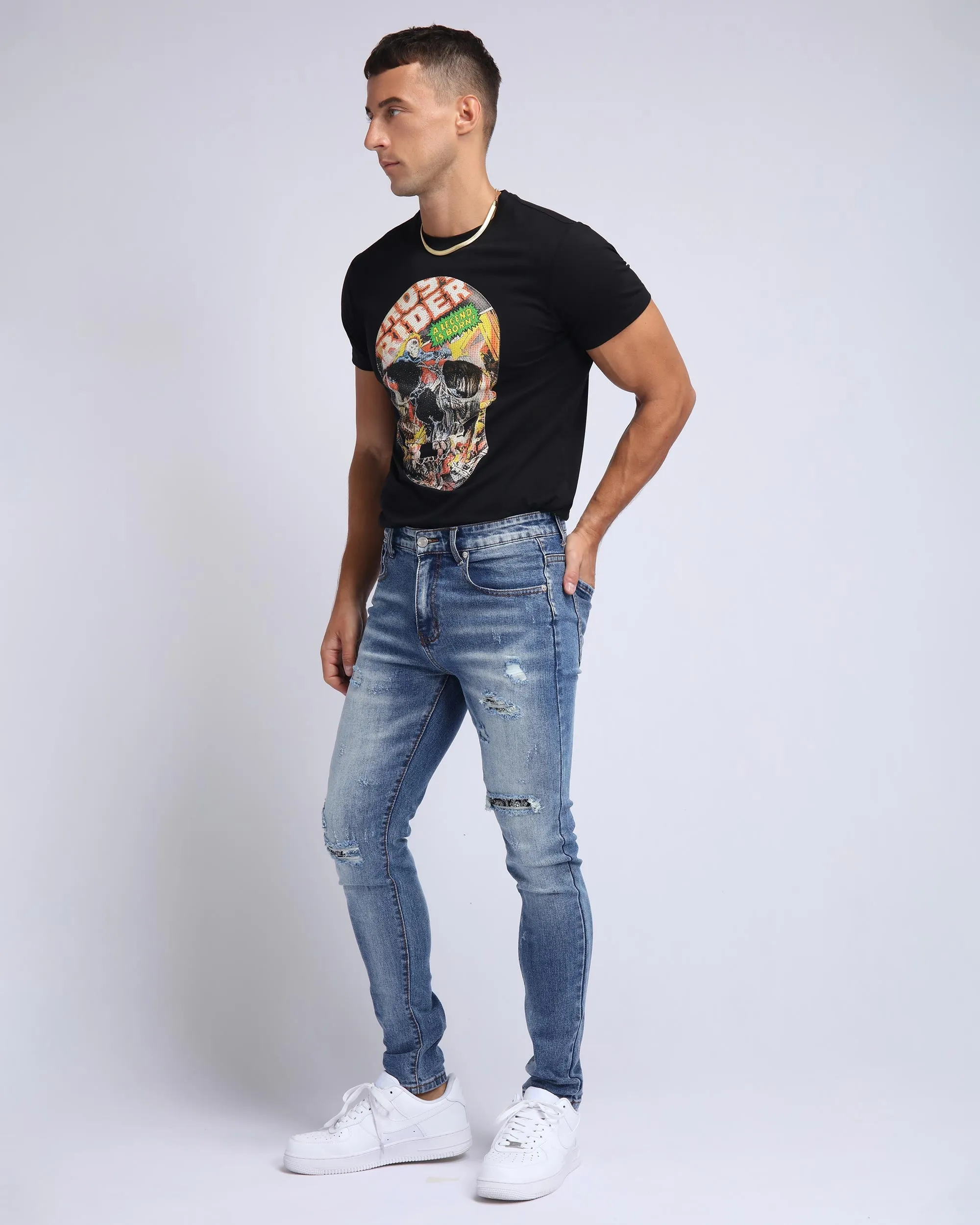 Minimalist Slim Fit Ripped Blue Jeans