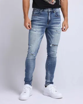 Minimalist Slim Fit Ripped Blue Jeans